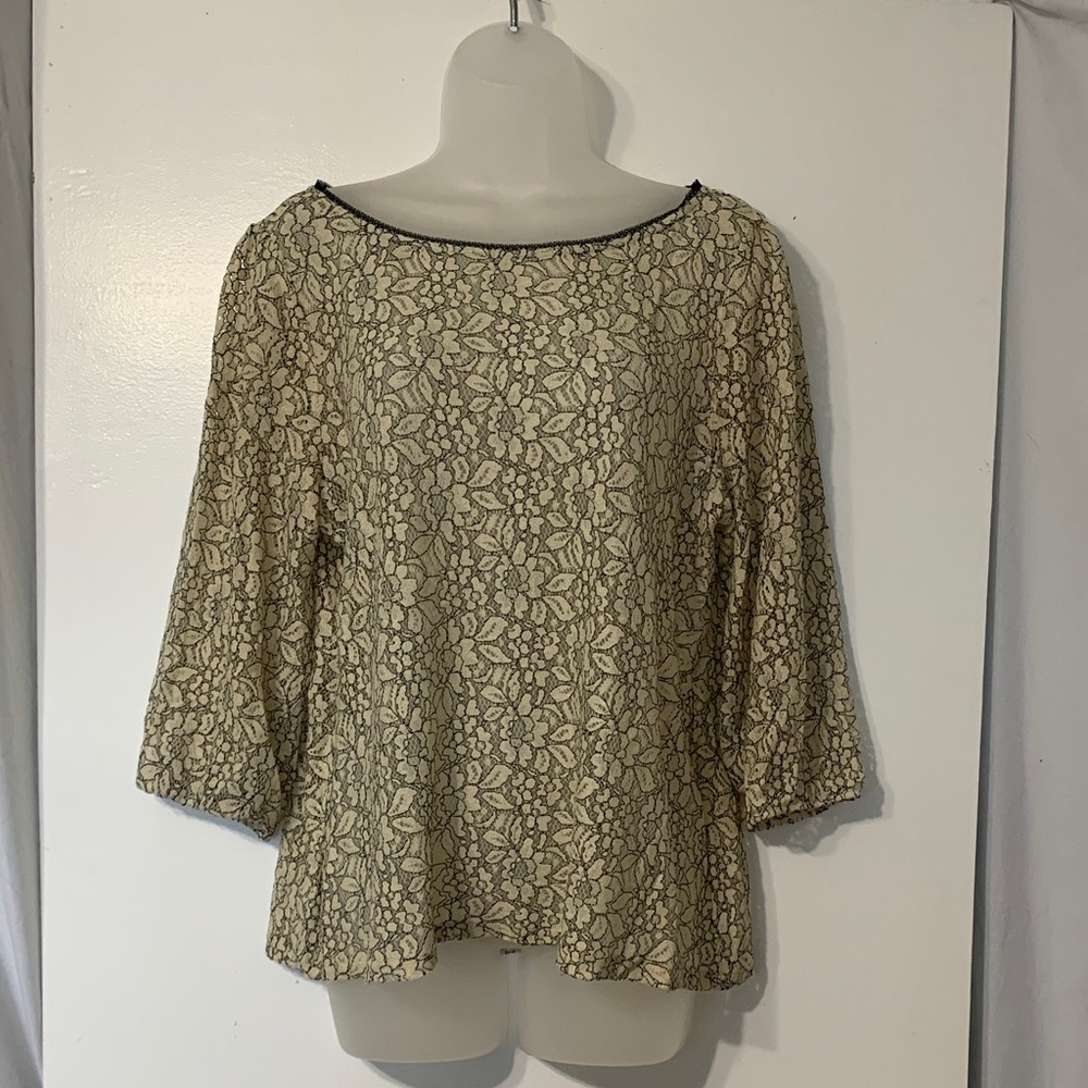 LOFT Beige and Black Floral Blouse